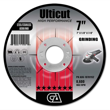 CONTINENTAL ABRASIVES 7" x 1/8" x 7/8" Ulticut T27 Depressed Center Cutting and Grinding and Notching Wheel AU6-10701152